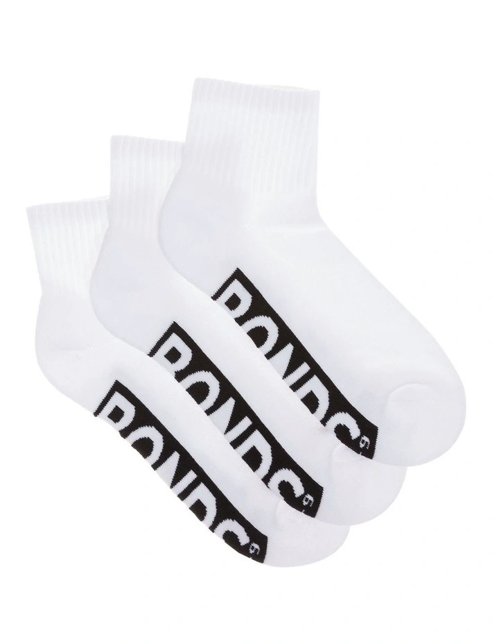 Logo Quarter Crew Socks 3 Pack in White