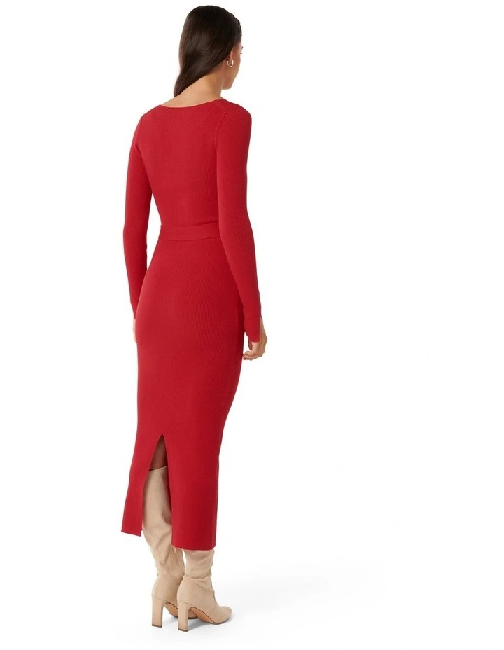 Isobel Rib Knit Midi Dress in Red