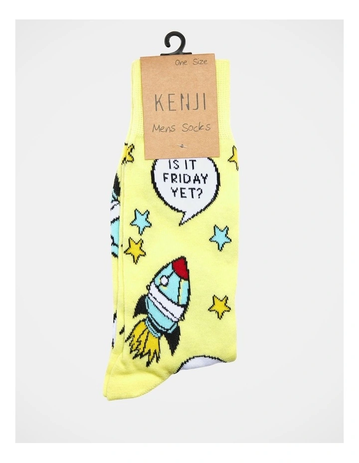1 Pair Is It Friday Crew Length Socks in Yellow