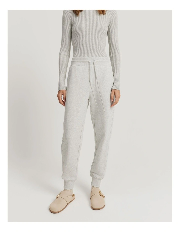 Australian Good Earth Cotton Rib Cuff Track Pant in Light Grey Marle