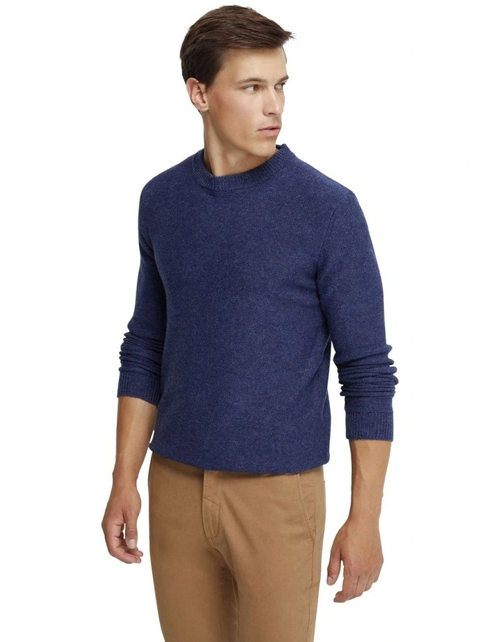 Leon Crew Neck Wool Rich Knit in Blue