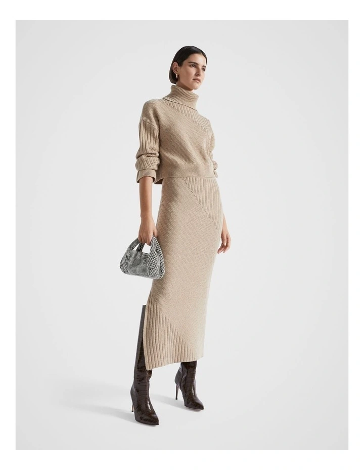 Diagonal Rib Knit in Champagne Beige Marle