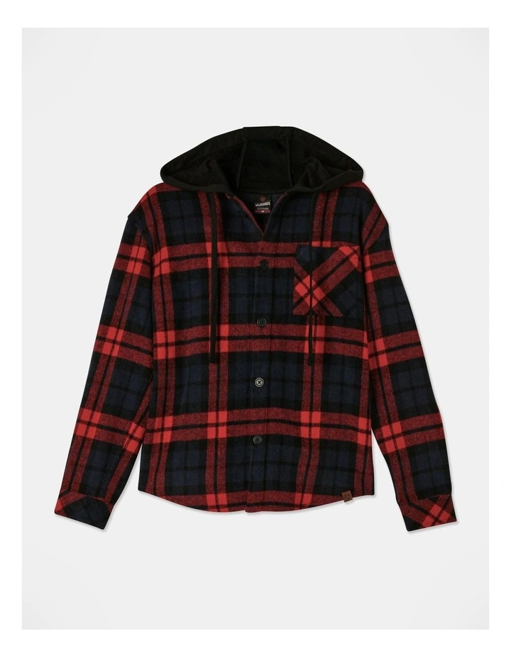 Brushed Felt Shacket With Fleece Hood in Red