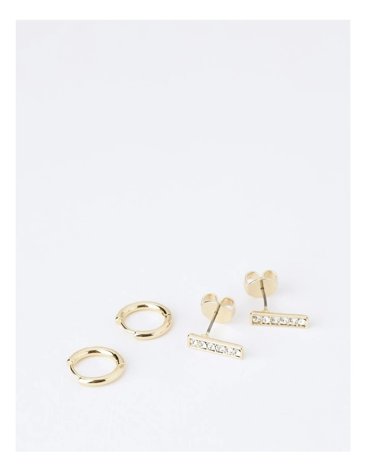 Hoop and Diamante Earring 2 Pack in Gold