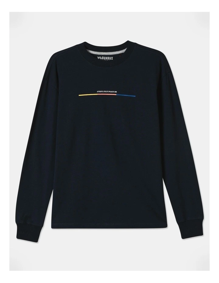 Long Sleeve Print tee With Cuff in Navy