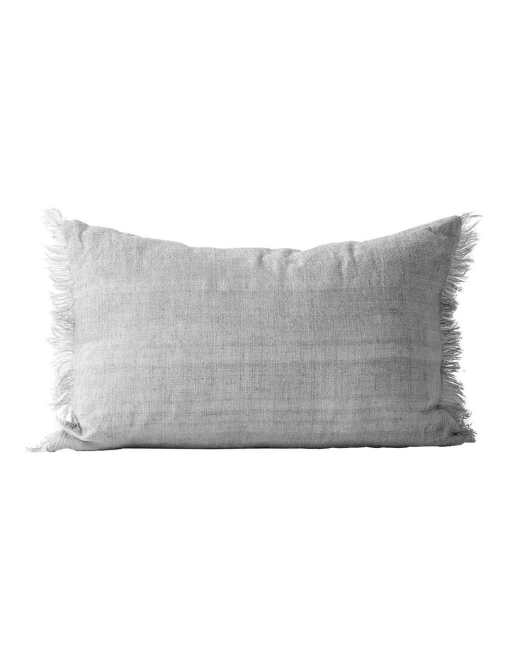 Vintage Linen Fringe Rectangle Cushion in Smoke