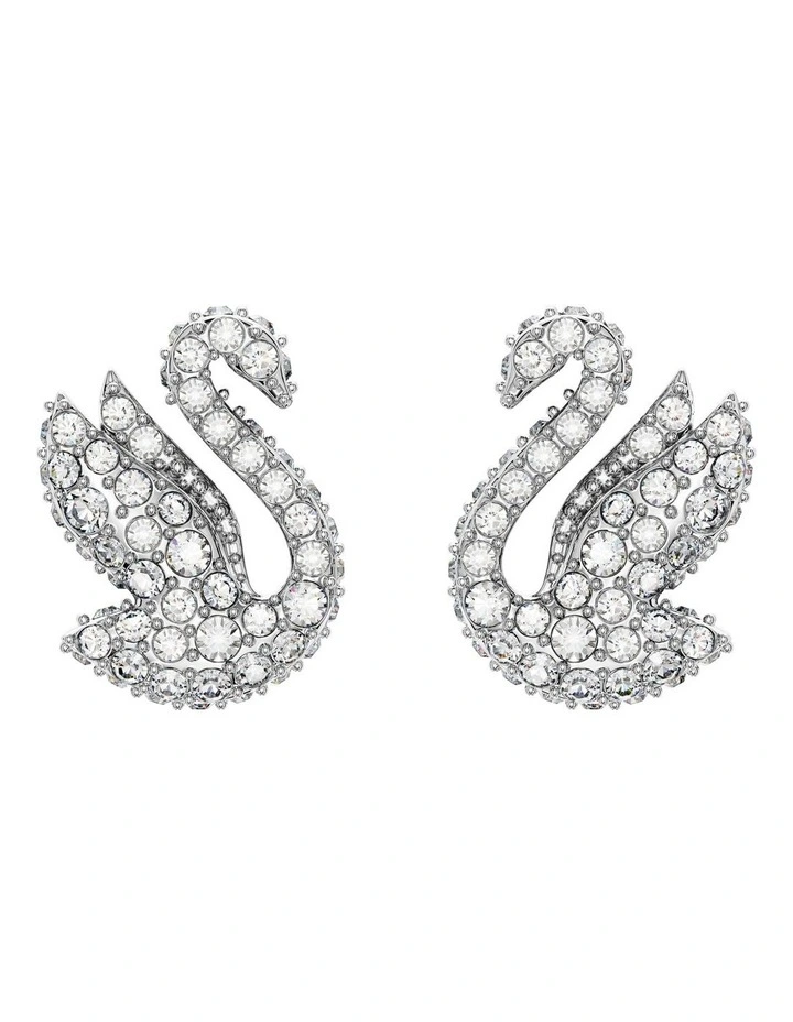 Iconic Swan Stud Earrings Rhodium Plated in White
