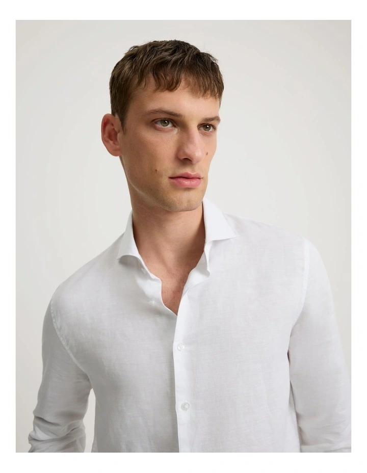 Tailored Fit Cotton Linen Blend Shirt in White