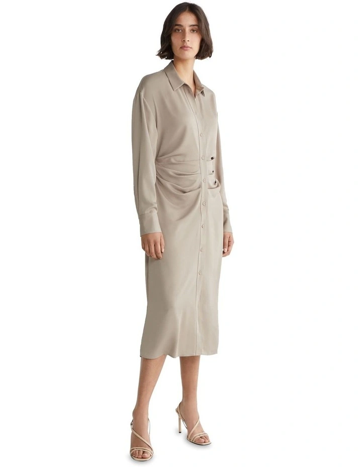 Recycled Cdc Shirt Dress in Neutral Taupe