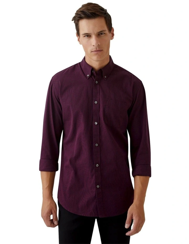 Uxbridge Regular Fit Cotton Shirt in Plum/Black