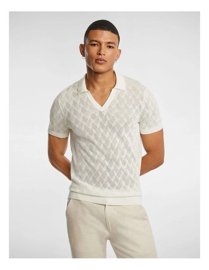 Geary Knitted Polo Shirt in Off White