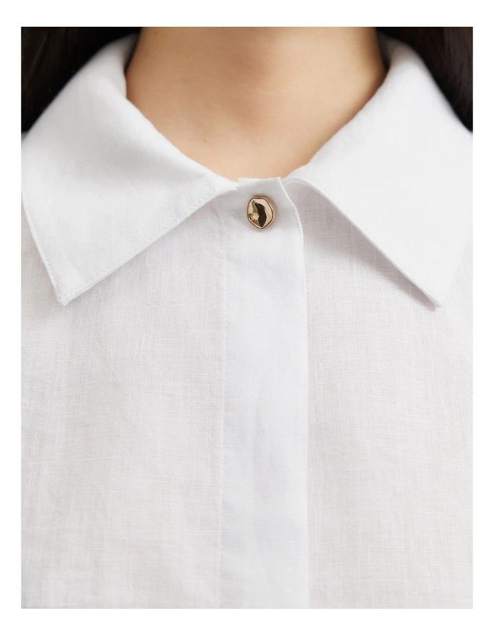 Organically Grown Linen Cropped Shirt in White