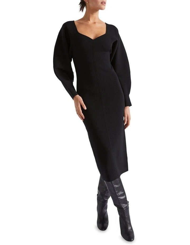 Crepe Sweetheart Midi Dress in Black