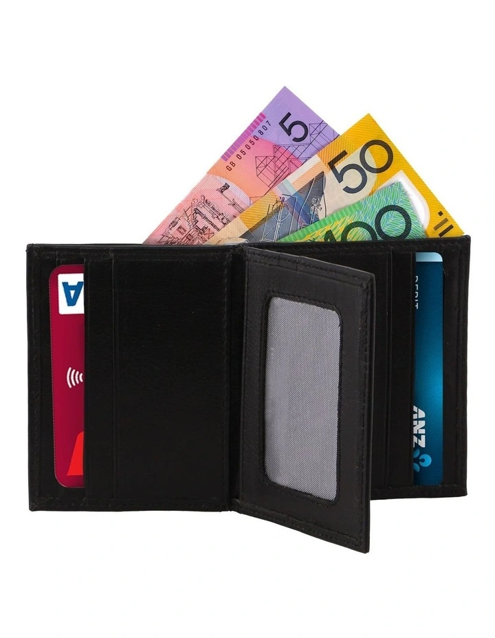 Rustic Leather Slim Bi-Fold Wallet in Black