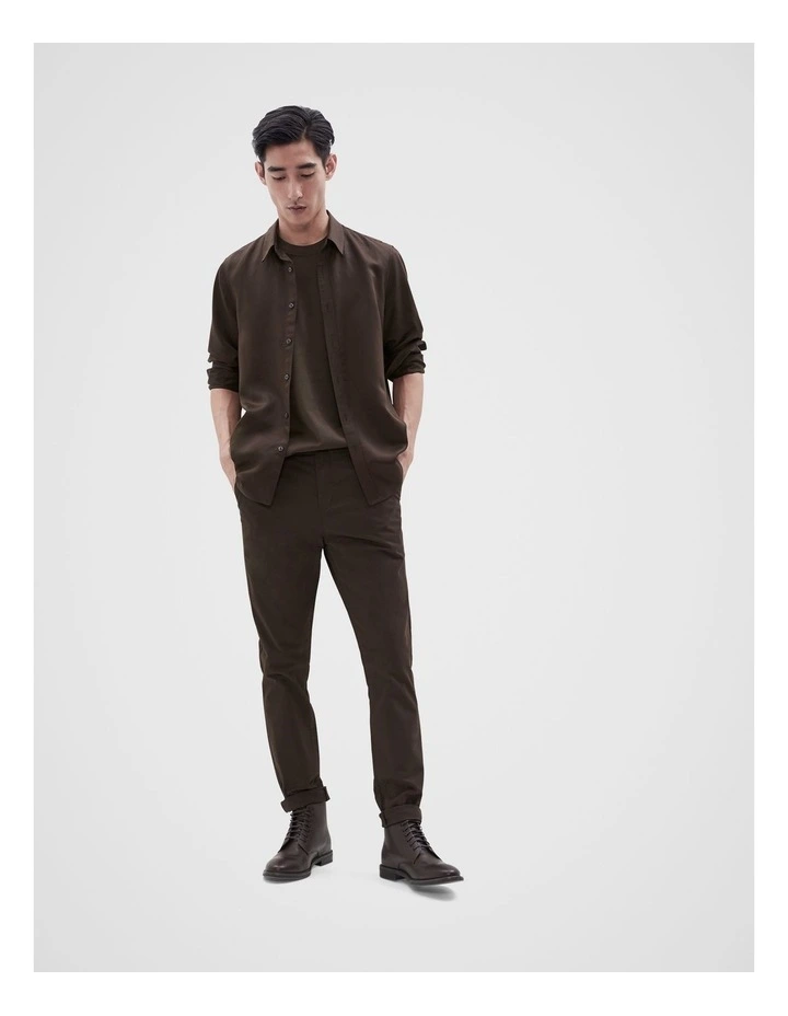 Lyocell Blend Long Sleeves Regular Fit Shirt in Chocolate