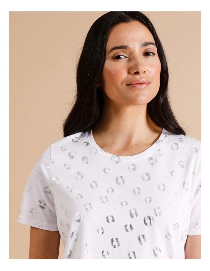Organic Cotton Wardrobe Staple Short Sleeve Tee in White/Silver Spot
