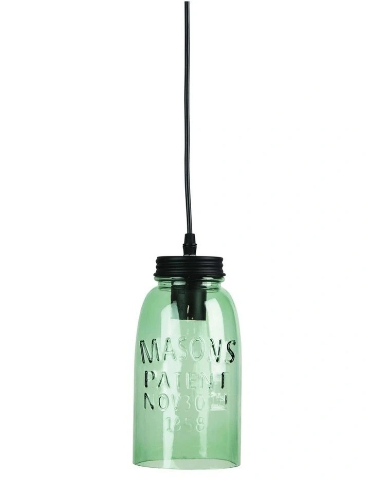 Mason Vintage Jar Pendant Green