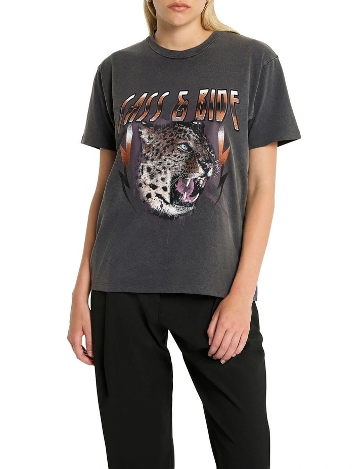 Leopard Rock Tee in Washed Black