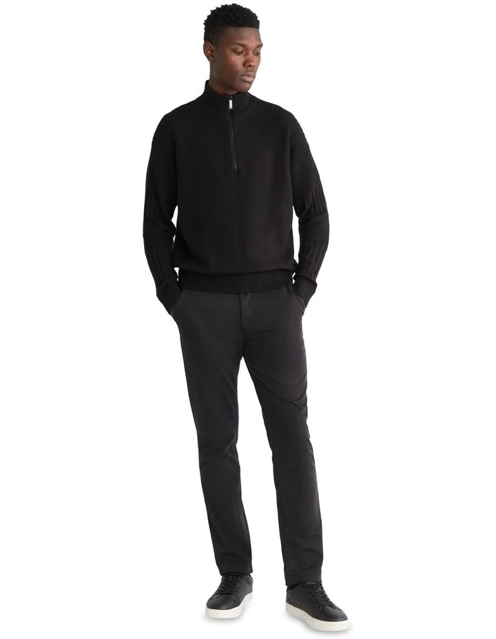 Eniginered Reib Quarter Zip Knit in Black