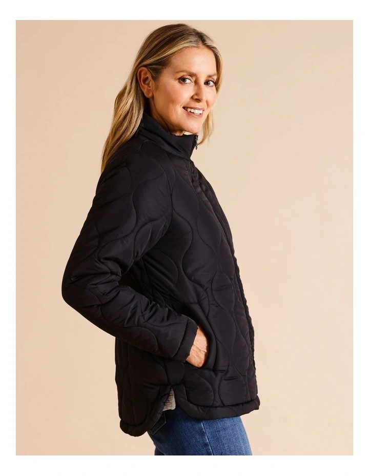 Recycled Polyester Short Quilted Jacket With Packaway Hood In Black