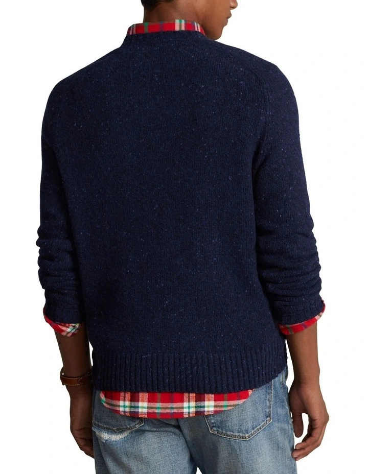 Wool-Blend Saddle-Sleeve Sweater in Navy