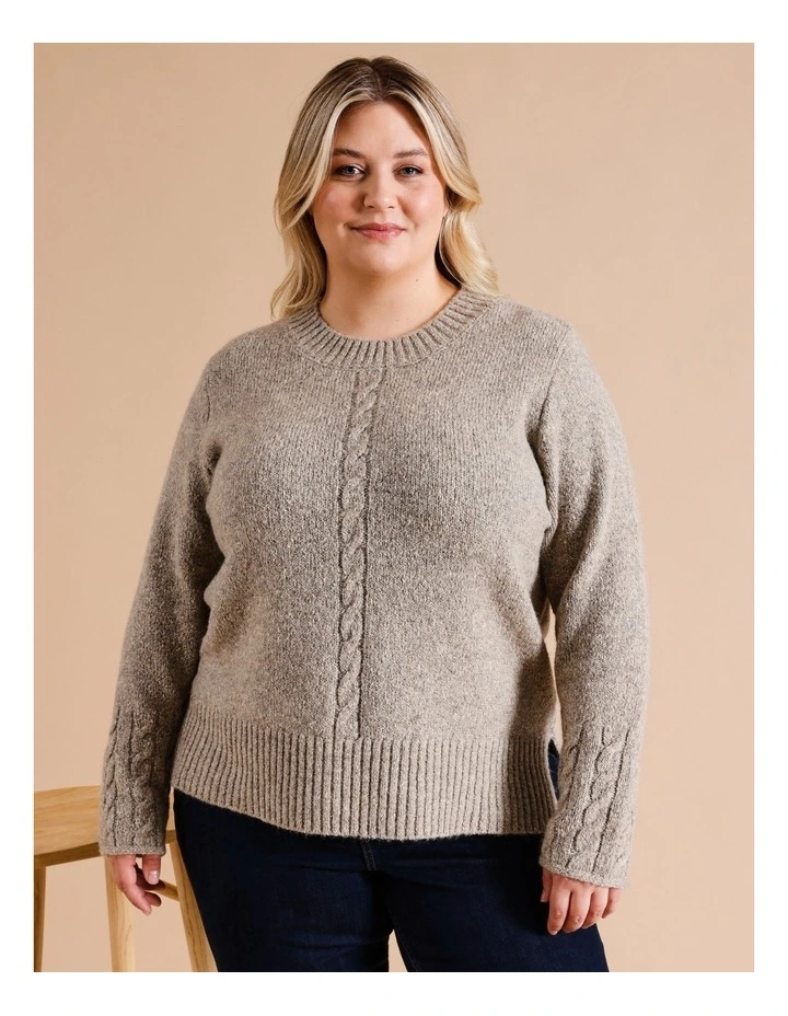 Recycled Polyester Blend Cable Cuff Jumper In Dark Neutral