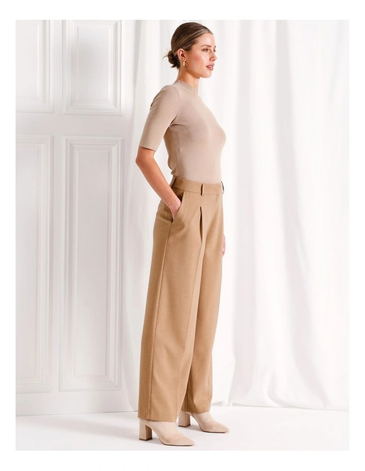 Pleat Front Wide Leg Pant in Camel