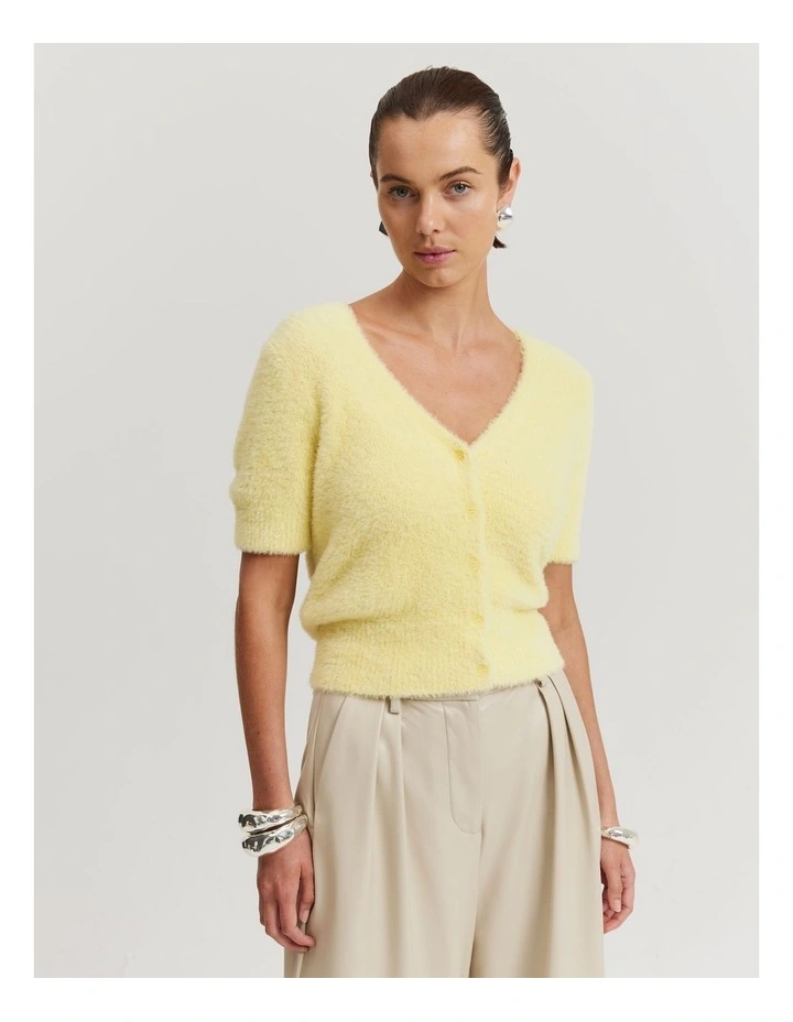Fluffy V-neck Knit in Lemon Sorbet
