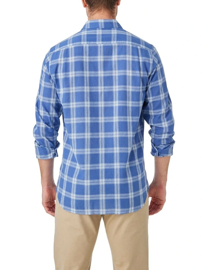 Cole Long Sleeve Check Shirt in Indigo