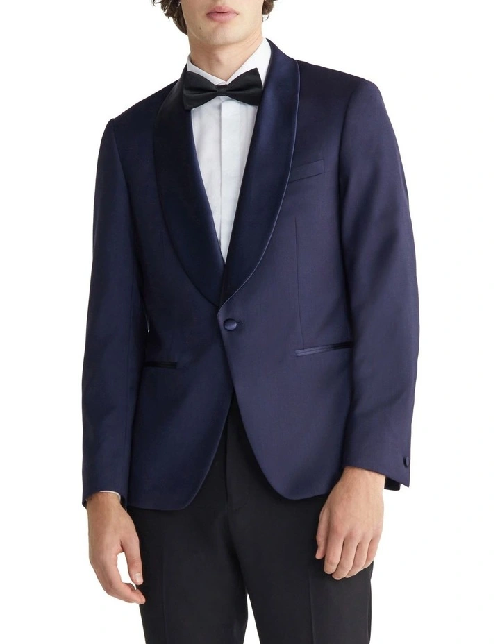Satin Shawl Collar X Slim Blazer in Blue