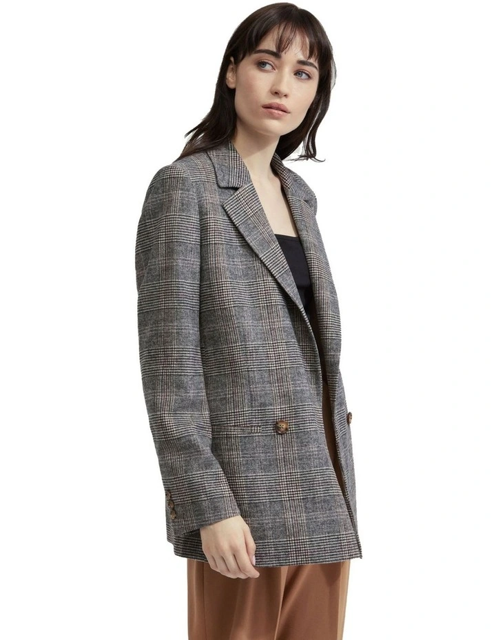 Avery Wool Blend Check Blazer in Camel Check