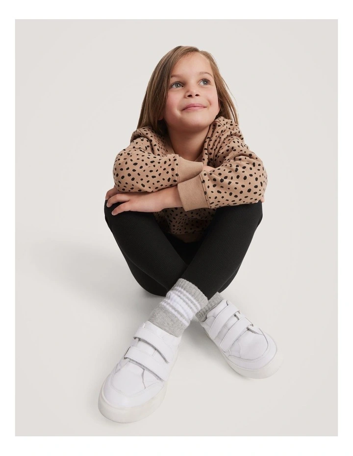 Organically Grown Cotton Blend Solid Rib Legging in Black