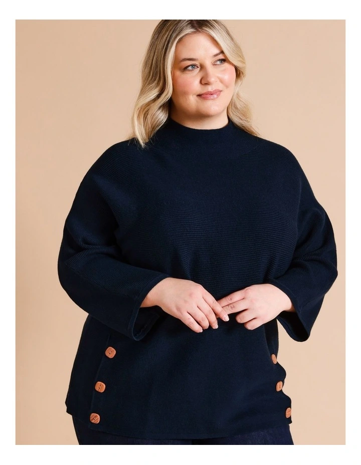 Sustainable Viscose Blend Button Side Magyar Sleeve Jumper In Sapphire