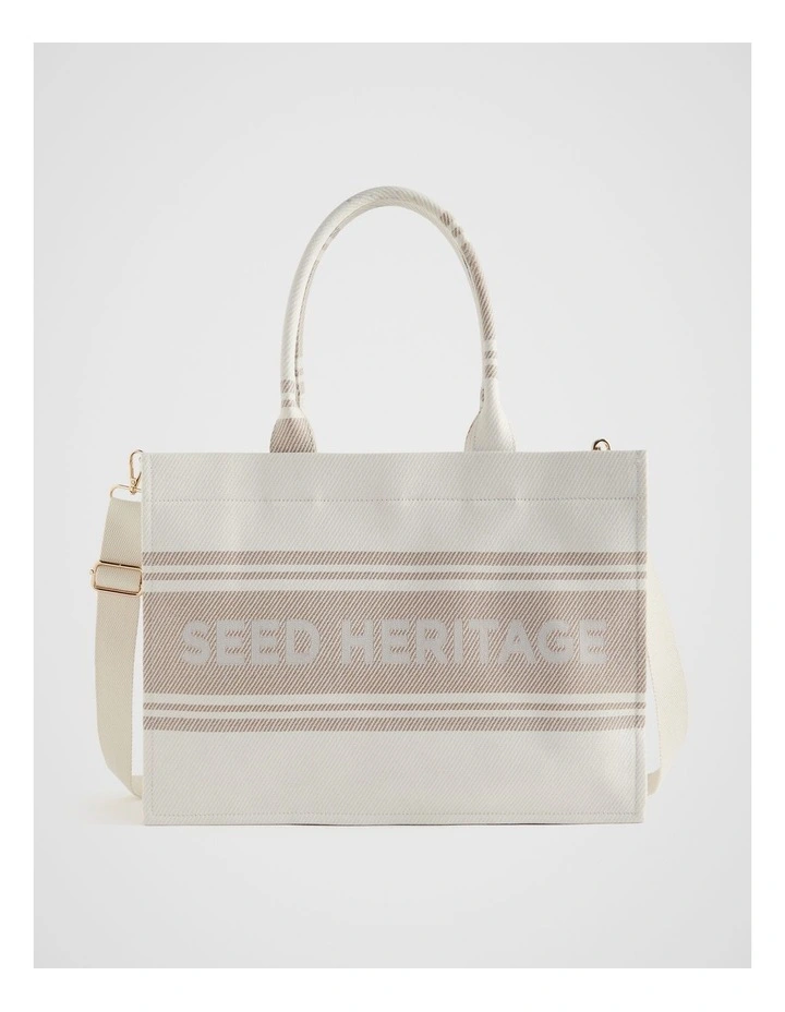 Woven Structured Tote in Champagne Beige