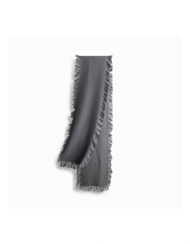 Fringed Check Wool Scarf in Grey