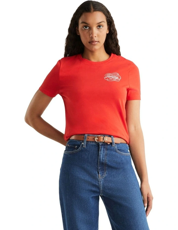 Slim Tommy Script Tee in Orange