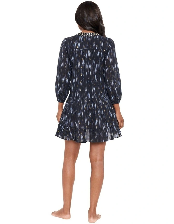 Bronze Reign Mini Length Cotton Beach Dress in Black Multi