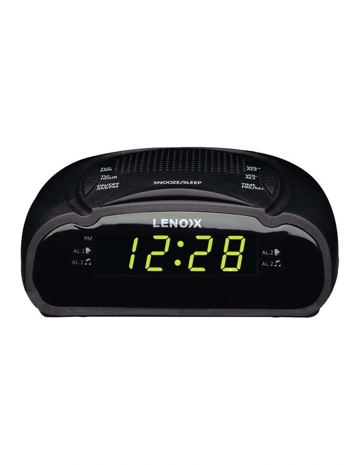 Alarm Clock & Radio with Green LED Time Numbering in Black