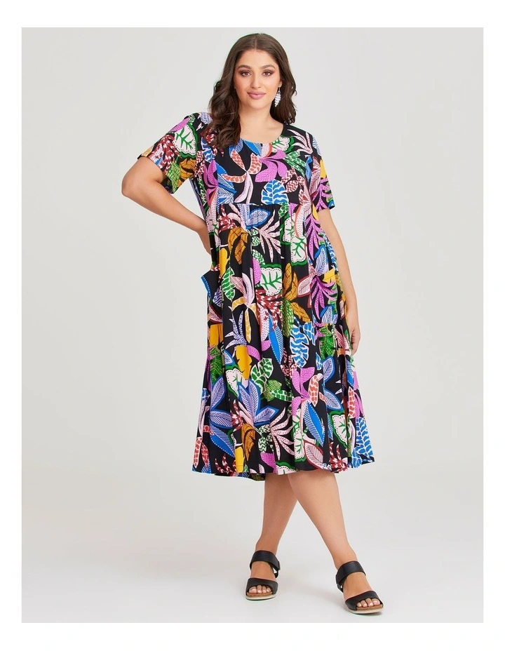 Natural Abstract Palm Dress in Print