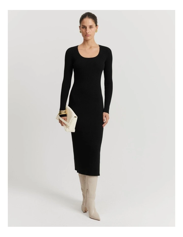 Organically Grown Cotton Scoop Neck Knit Dress in Black
