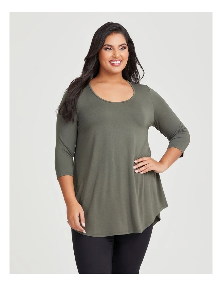Bamboo Base 3/4 Sleeve Top in Dusty Olive