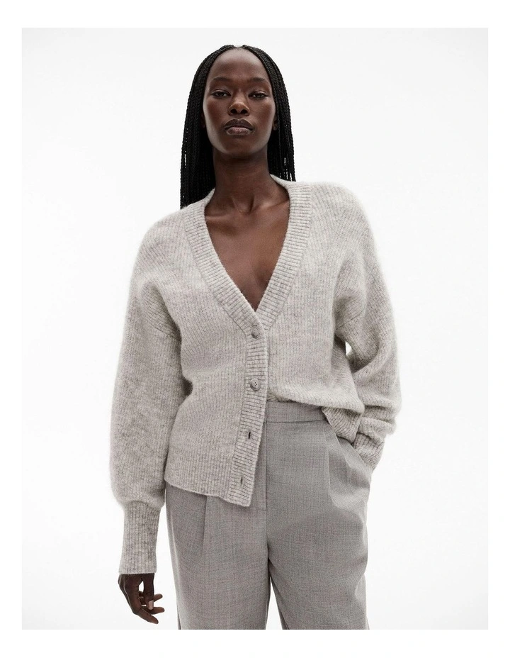 Tactile Knit Cardigan in Light Grey Marle