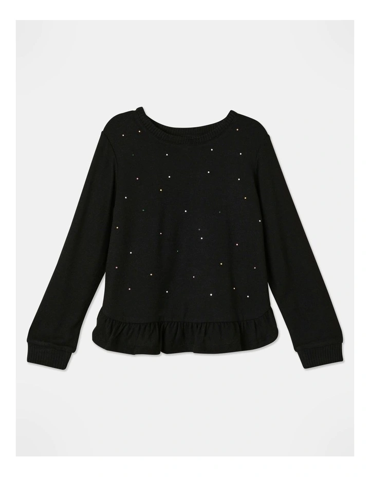 Ruffle Peplum Long Sleeve Top in Black