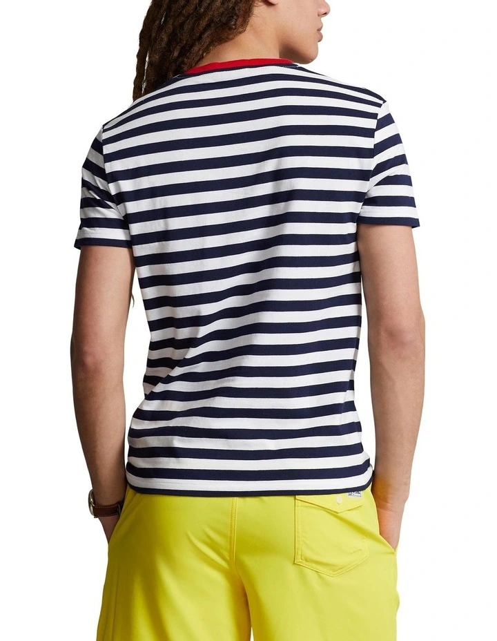 Custom Slim Fit Striped Jersey T-Shirt in Navy