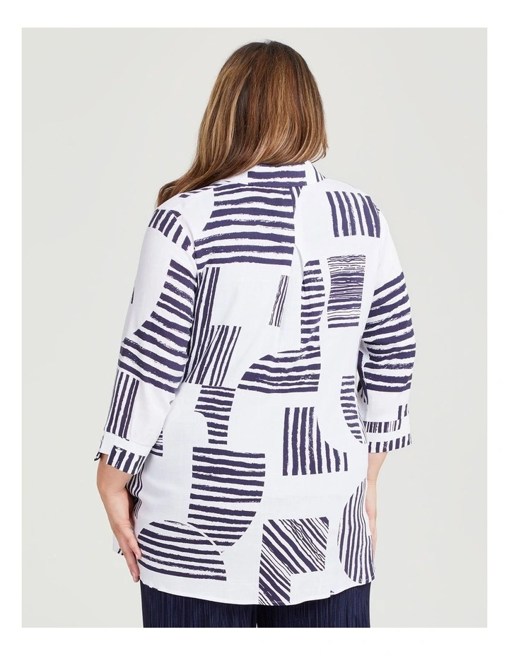Spot & Stripe Natural Shirt in White/Dark Indigo