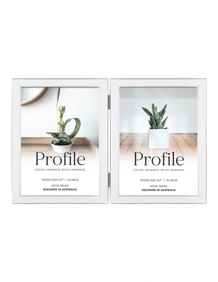 Eternal Hinged Double Metal Photo Frames 5x7" in White