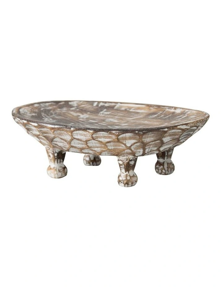 Handmade Wooden Footed Oval Bowl in Multi