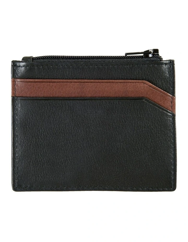 RFID Two-Colour Pebble Grain Leather Card Holder in Black