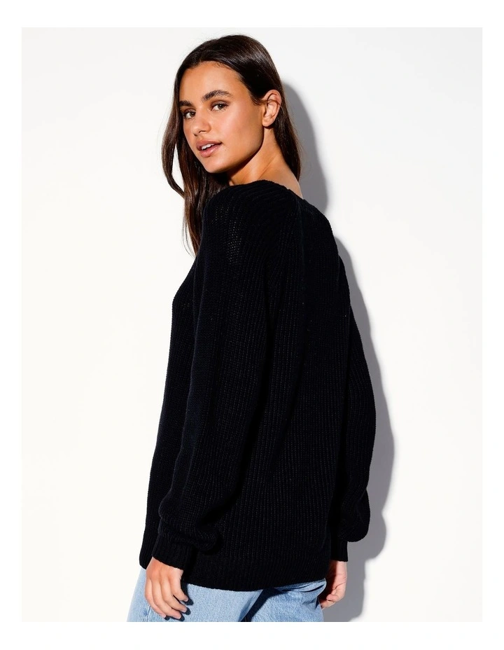 Organic Crew Neck Raglan Jumper in Black