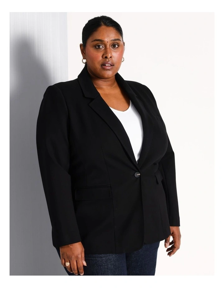 Single Breasted Ponte Blazer in Black